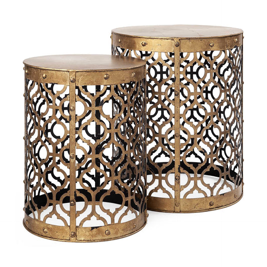 Set of Two 20" Gold Round End Table HomeRoots