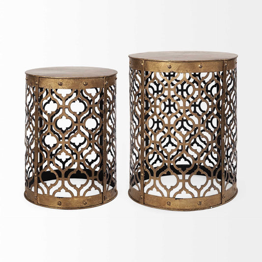 Set of Two 20" Gold Round End Table HomeRoots