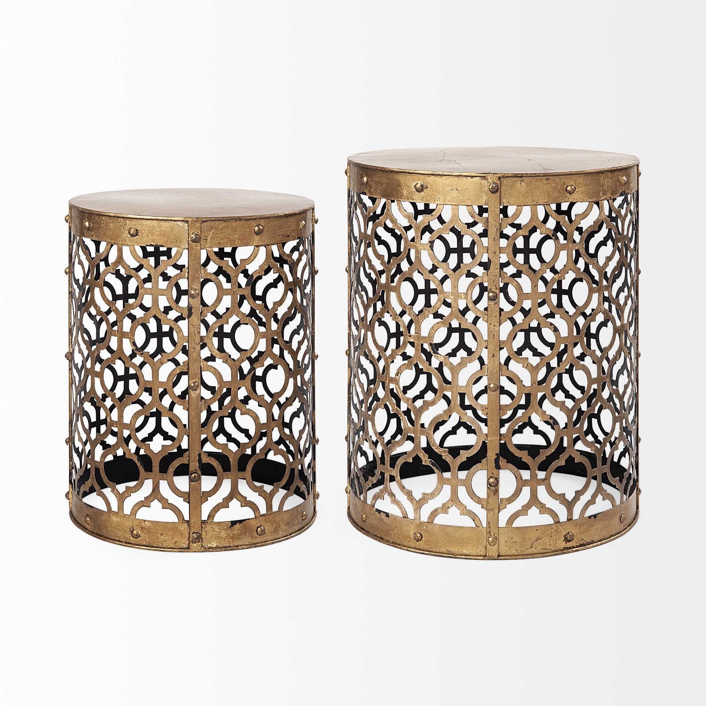 Set of Two 20" Gold Round End Table HomeRoots