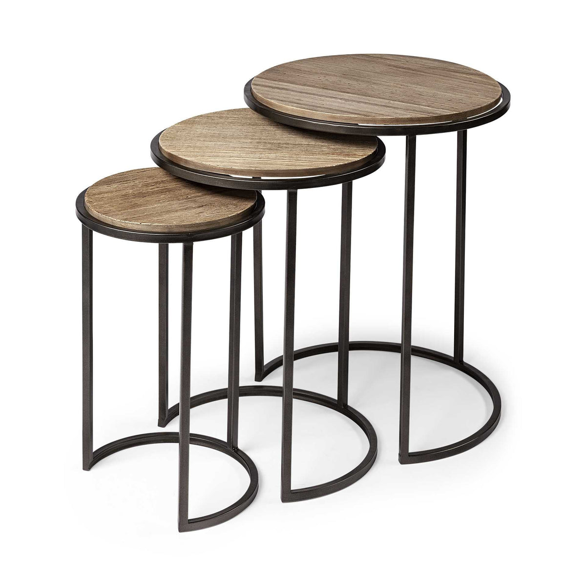 Set of Three 27" Black And Brown Solid Wood Round End Table HomeRoots