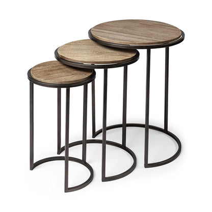 Set of Three 27" Black And Brown Solid Wood Round End Table HomeRoots
