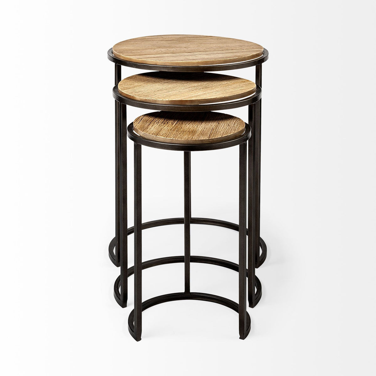 Set of Three 27" Black And Brown Solid Wood Round End Table — view 4
