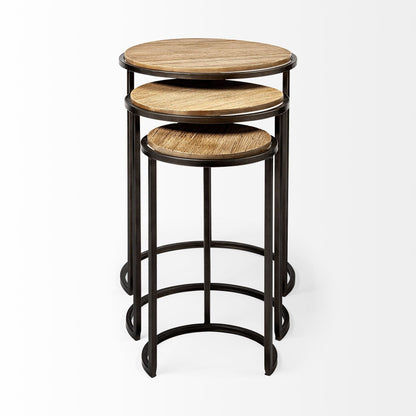 Set of Three 27" Black And Brown Solid Wood Round End Table HomeRoots