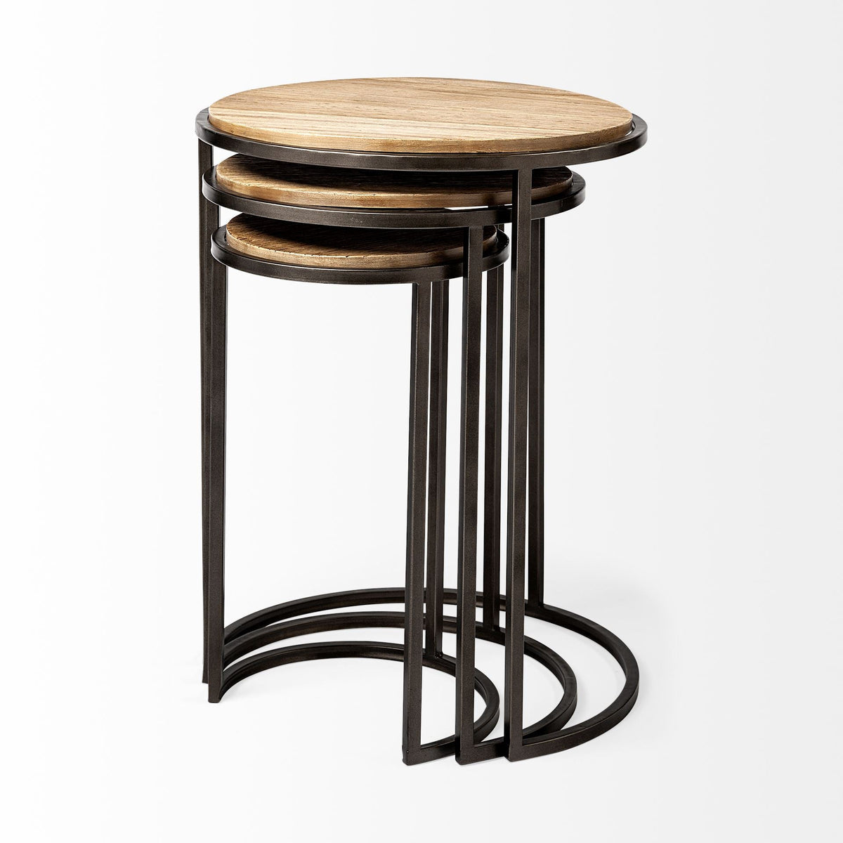 Set of Three 27" Black And Brown Solid Wood Round End Table HomeRoots
