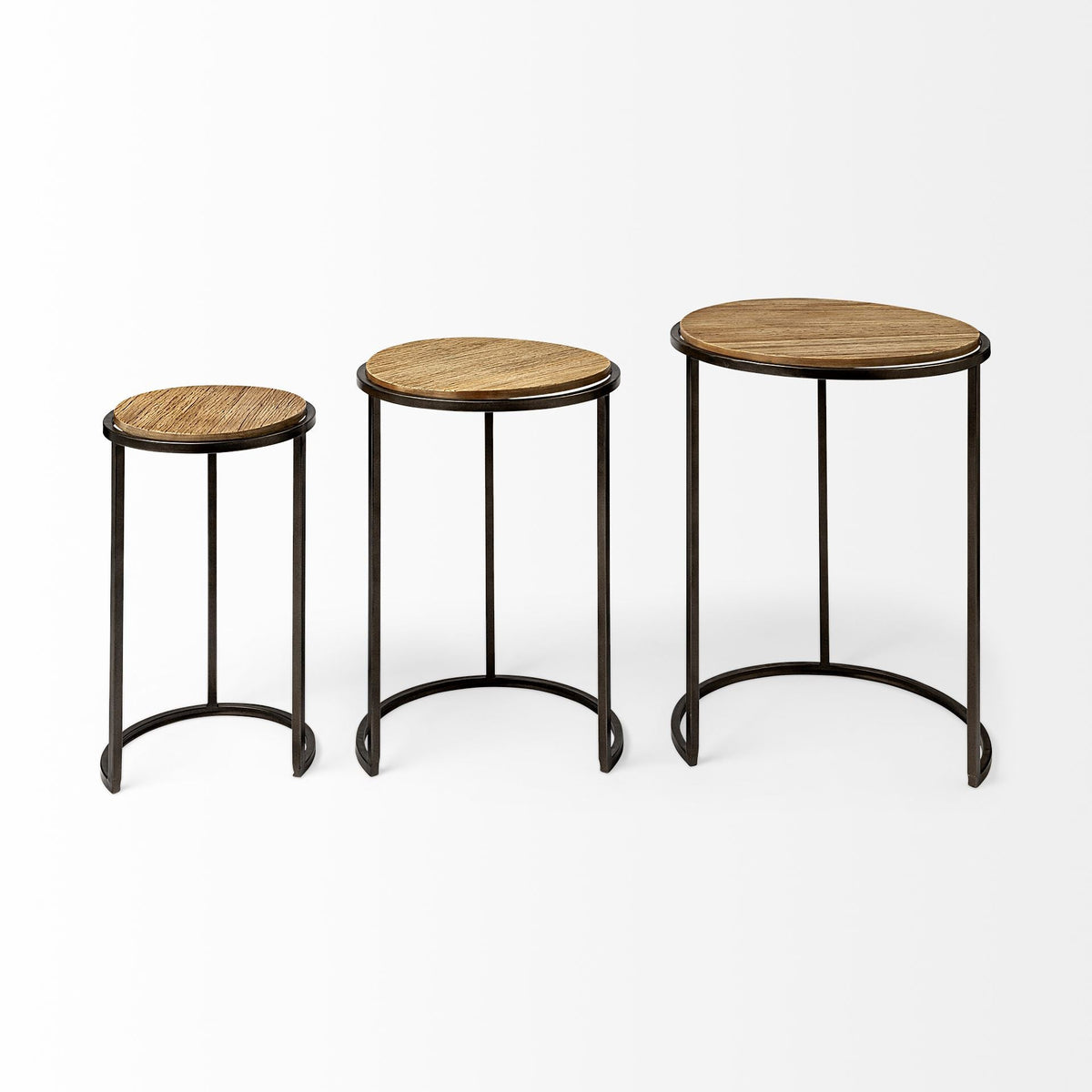 Set of Three 27" Black And Brown Solid Wood Round End Table HomeRoots