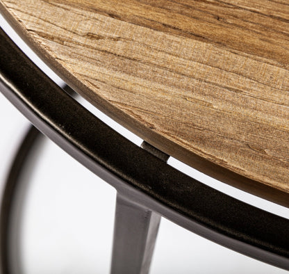 Set of Three 27" Black And Brown Solid Wood Round End Table HomeRoots