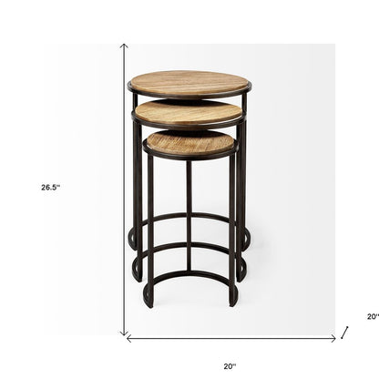 Set of Three 27" Black And Brown Solid Wood Round End Table HomeRoots