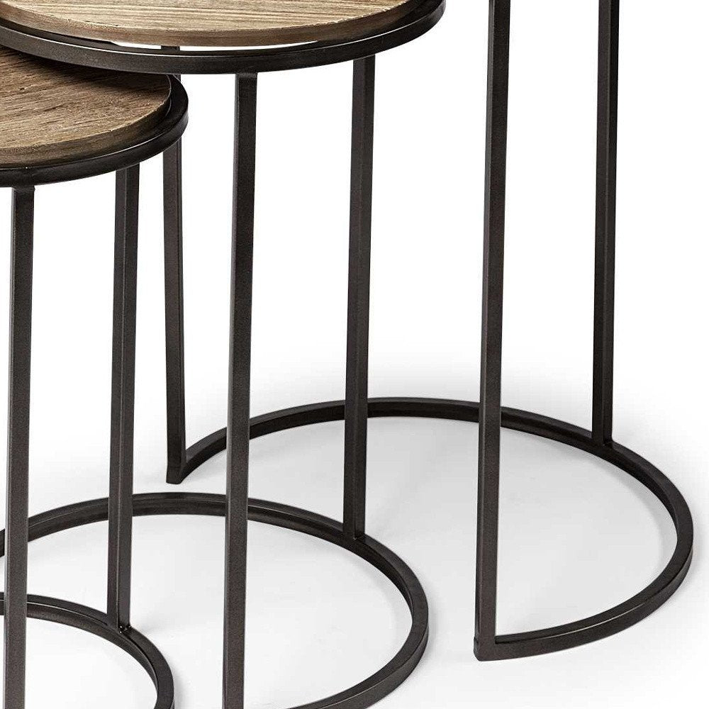 Set of Three 27" Black And Brown Solid Wood Round End Table — view 7