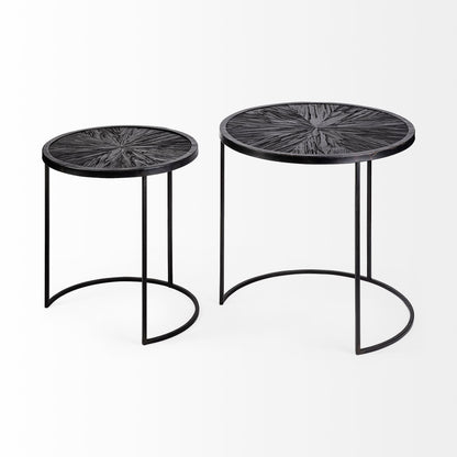 Set of Two 20" Black Round End Table