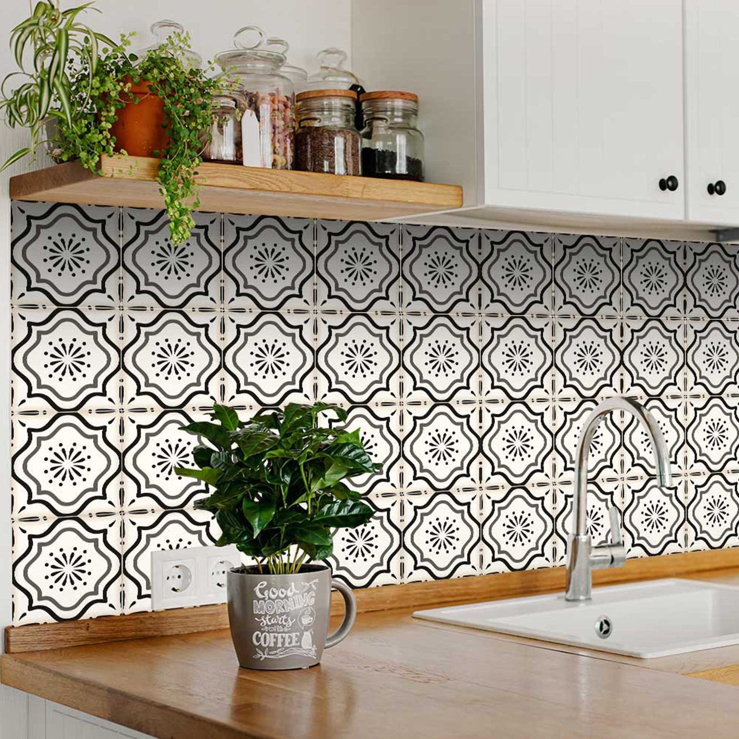 6" X 6" Black And White Mosaic Peel And Stick Removable Tiles