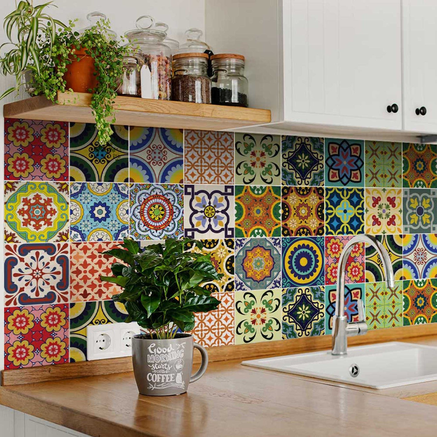 5" X 5" Mediterranean Brights Peel And Stick Removable Tiles