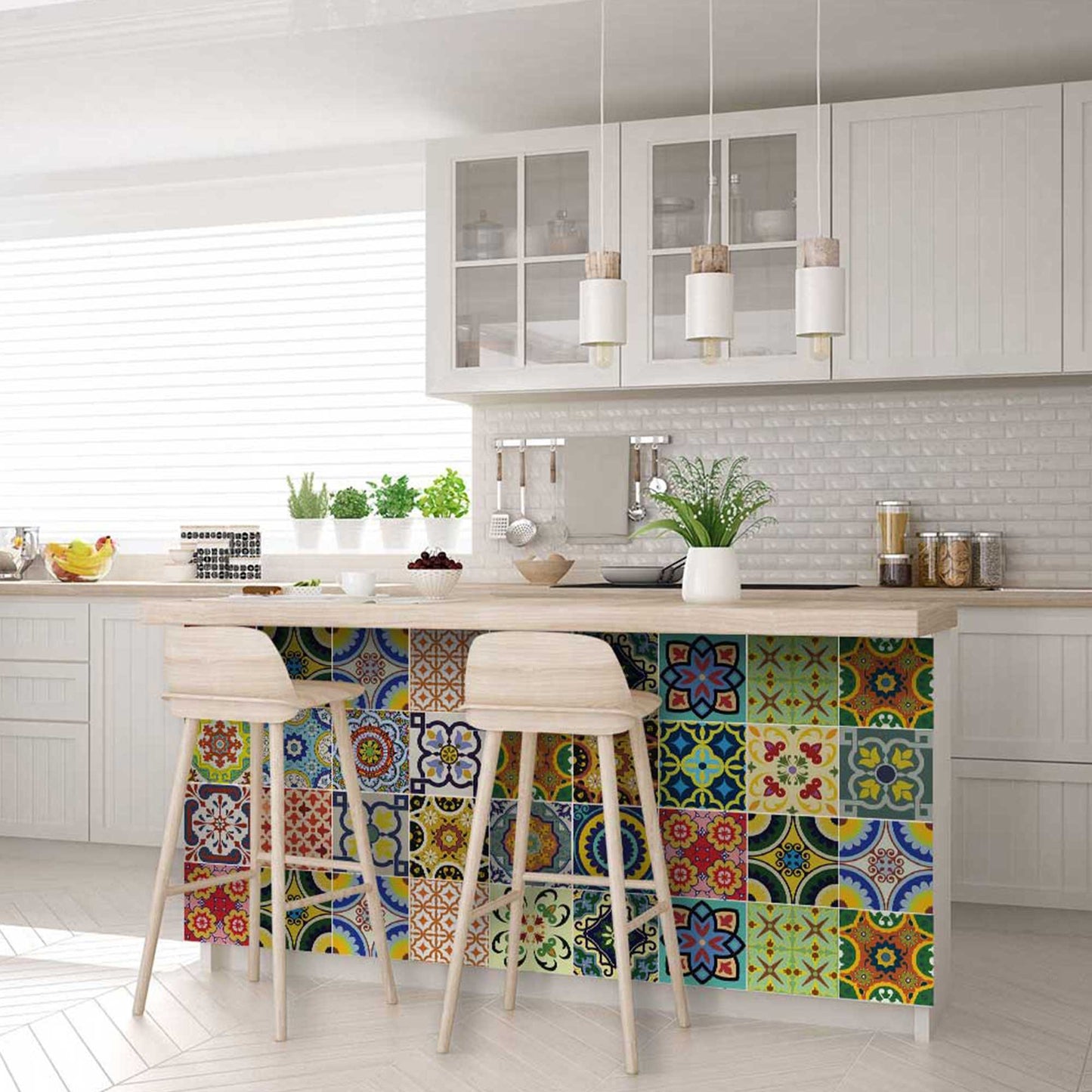 4" X 4" Mediterranean Brights Mosaic Peel And Stick Removable Tiles