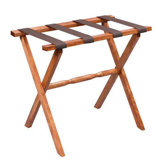 Hotel Light Walnut Folding Luggage Rack With Four Straps HomeRoots
