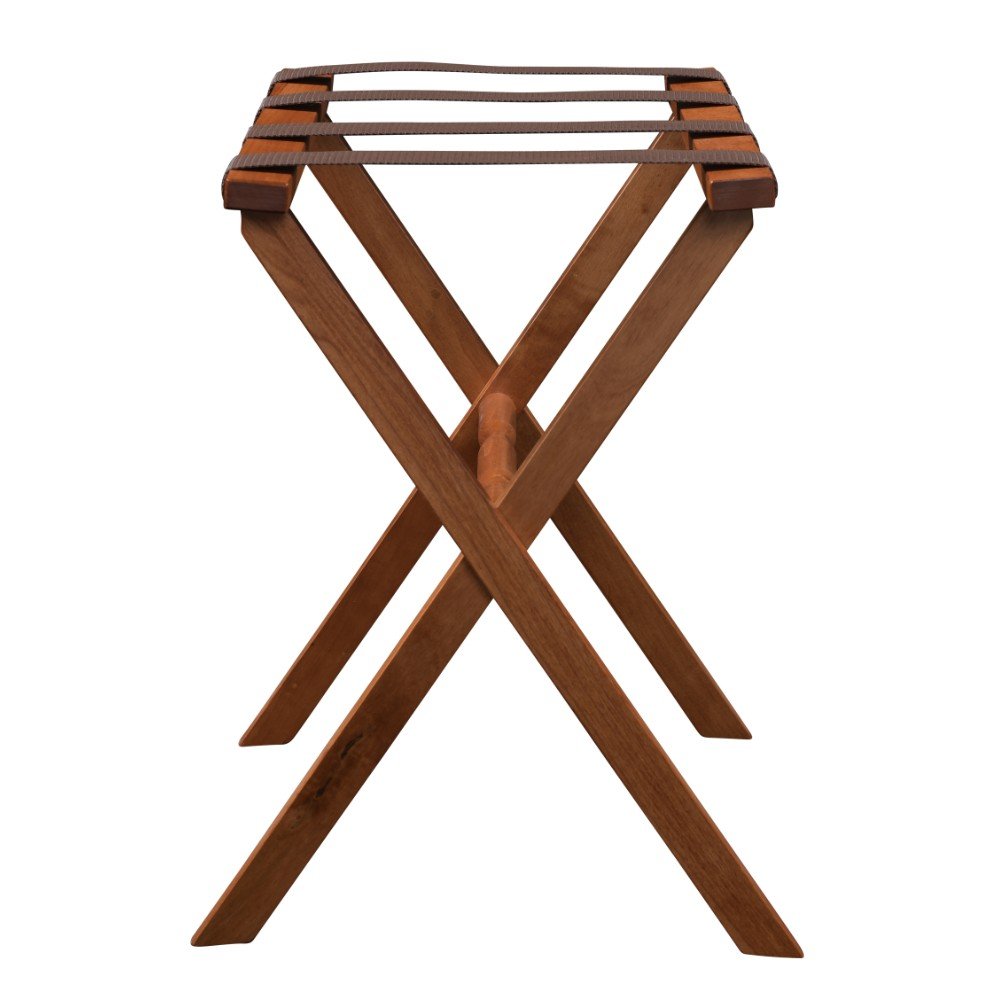 Hotel Light Walnut Folding Luggage Rack With Four Straps HomeRoots