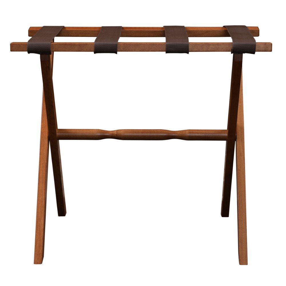 Hotel Light Walnut Folding Luggage Rack With Four Straps HomeRoots
