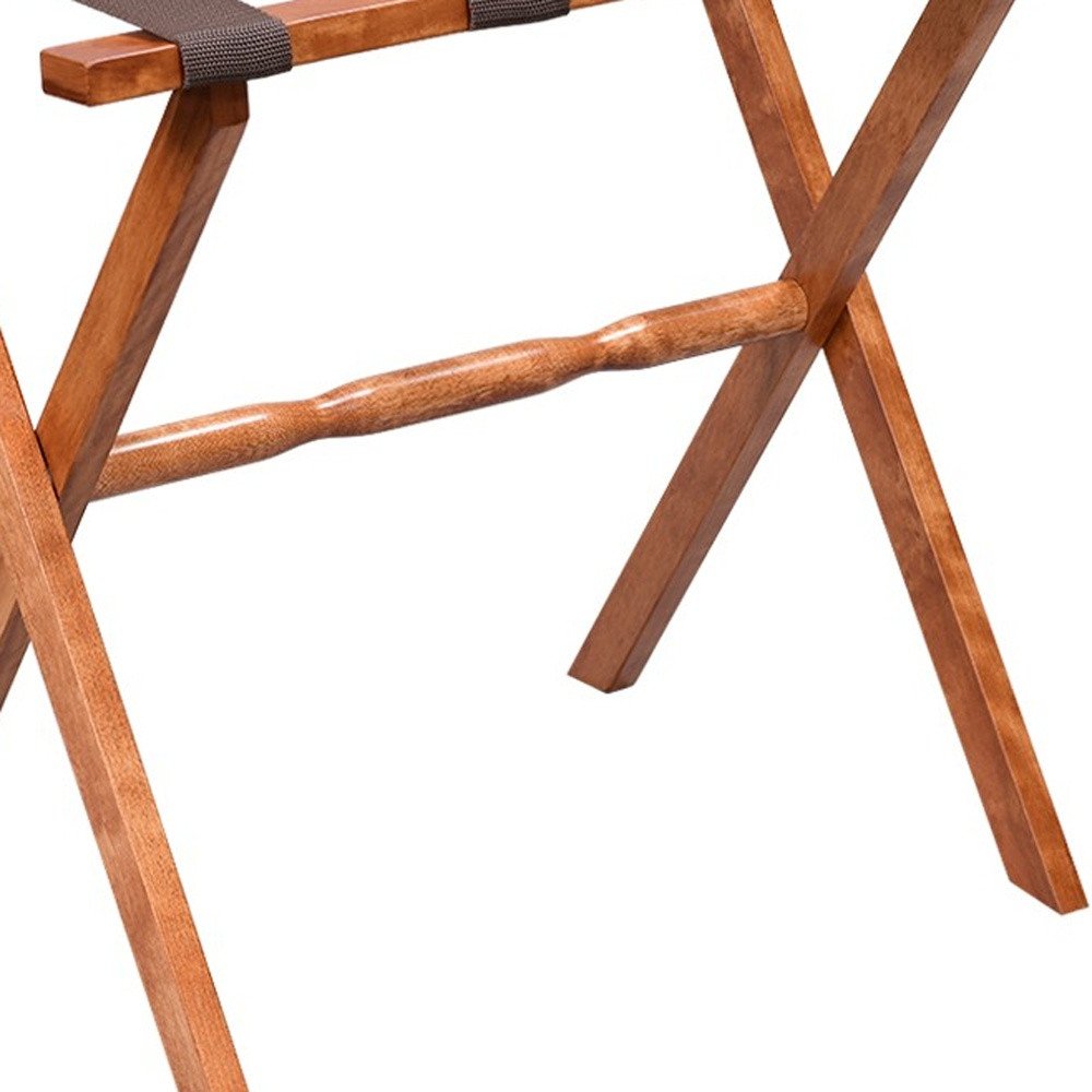 Hotel Light Walnut Folding Luggage Rack With Four Straps HomeRoots