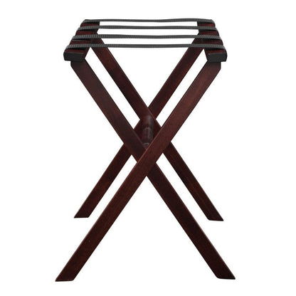 Hotel Cherry Mahogany Folding Luggage Rack With Black Straps - FurniFindUSA