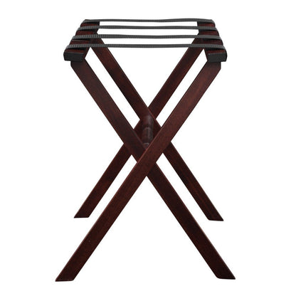 Hotel Cherry Mahogany Folding Luggage Rack With Black Straps HomeRoots