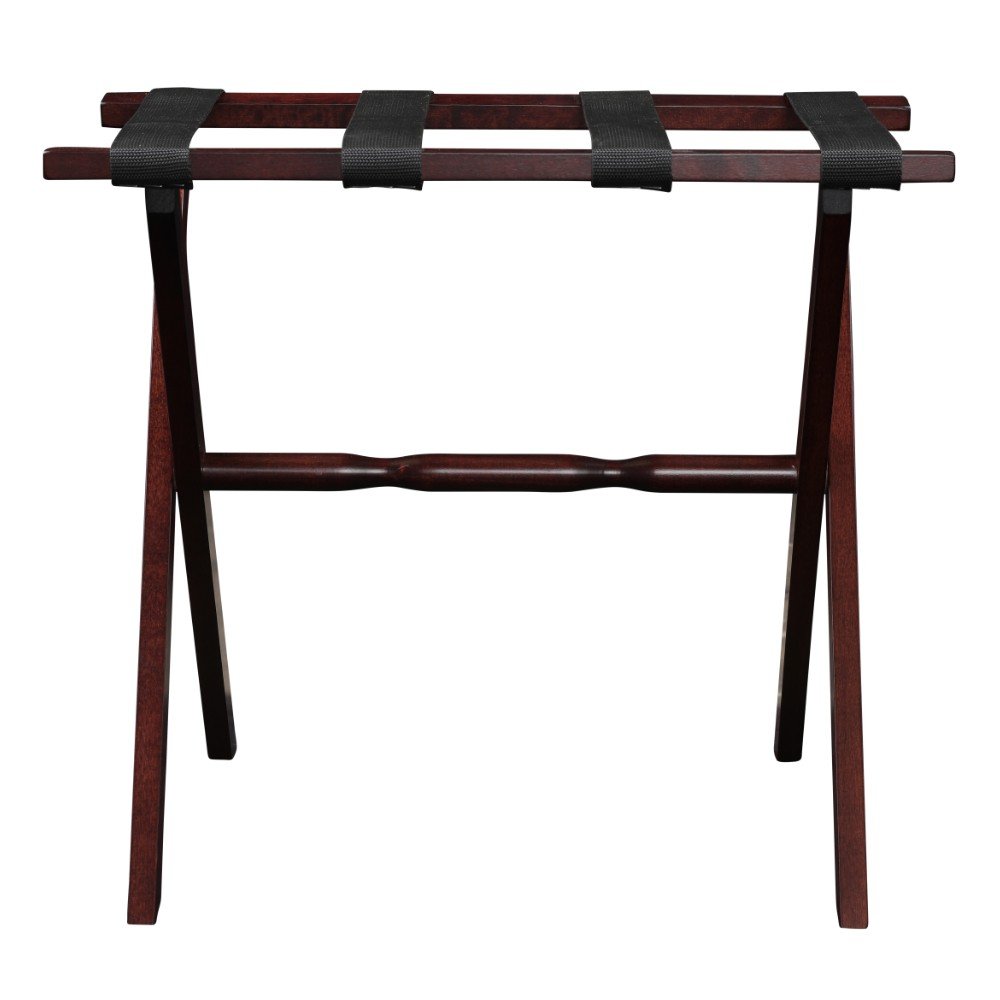 Hotel Cherry Mahogany Folding Luggage Rack With Black Straps HomeRoots