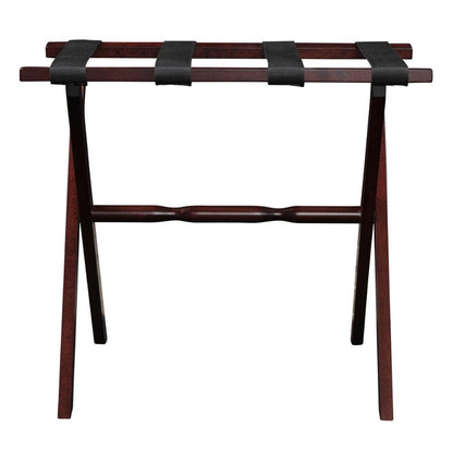 Hotel Cherry Mahogany Folding Luggage Rack With Black Straps - FurniFindUSA