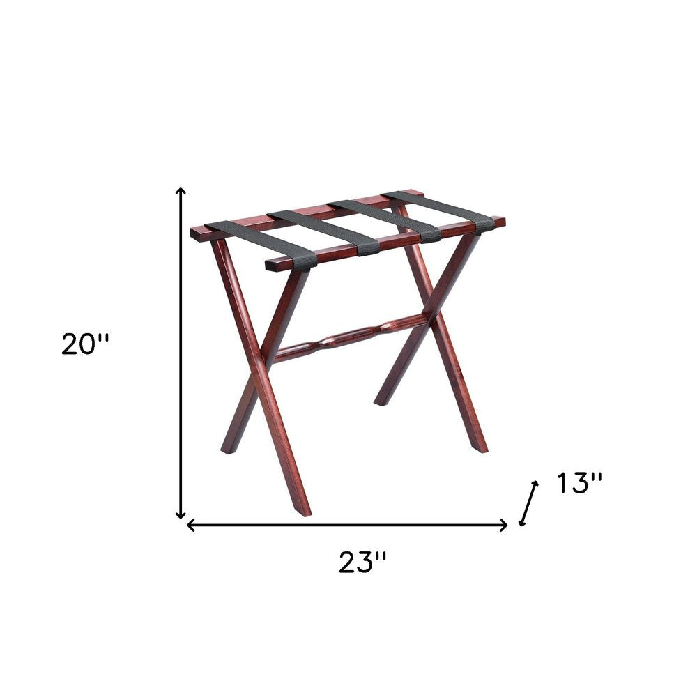 Hotel Cherry Mahogany Folding Luggage Rack With Black Straps HomeRoots