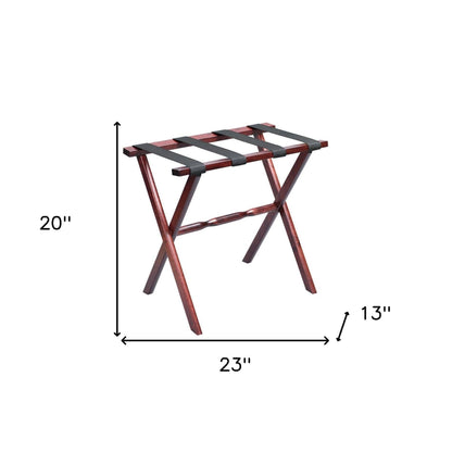 Hotel Cherry Mahogany Folding Luggage Rack With Black Straps - FurniFindUSA