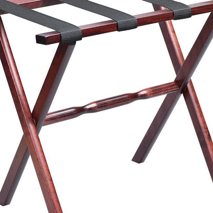 Hotel Cherry Mahogany Folding Luggage Rack With Black Straps HomeRoots