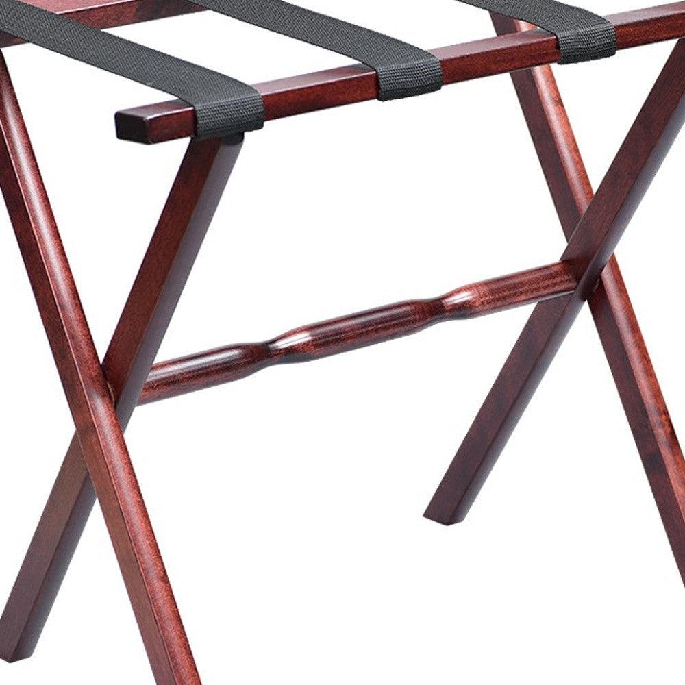 Hotel Cherry Mahogany Folding Luggage Rack With Black Straps - FurniFindUSA