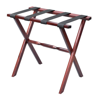 Hotel Cherry Mahogany Folding Luggage Rack With Black Straps HomeRoots