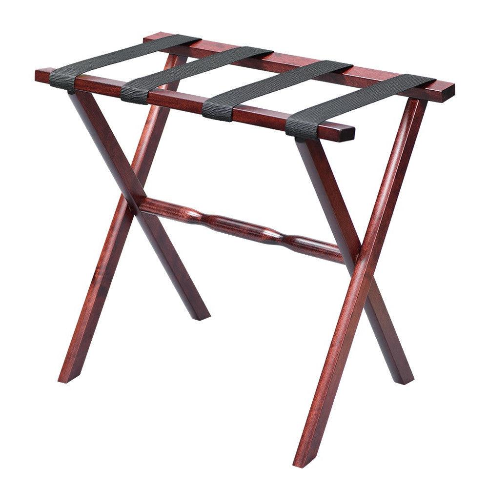 Hotel Cherry Mahogany Folding Luggage Rack With Black Straps - FurniFindUSA