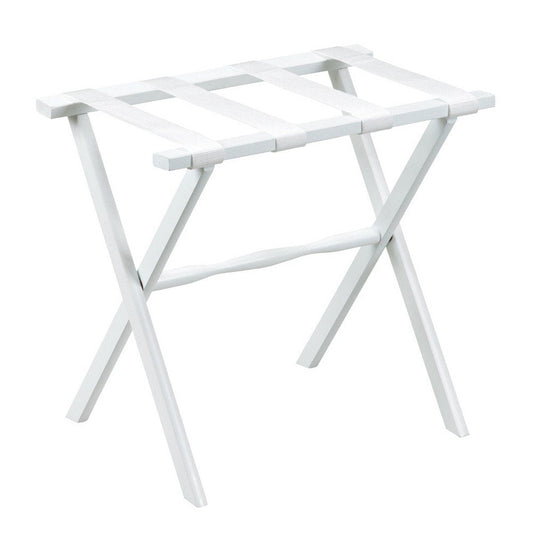Hotel White Finish Wood Folding Luggage Rack With White Straps HomeRoots