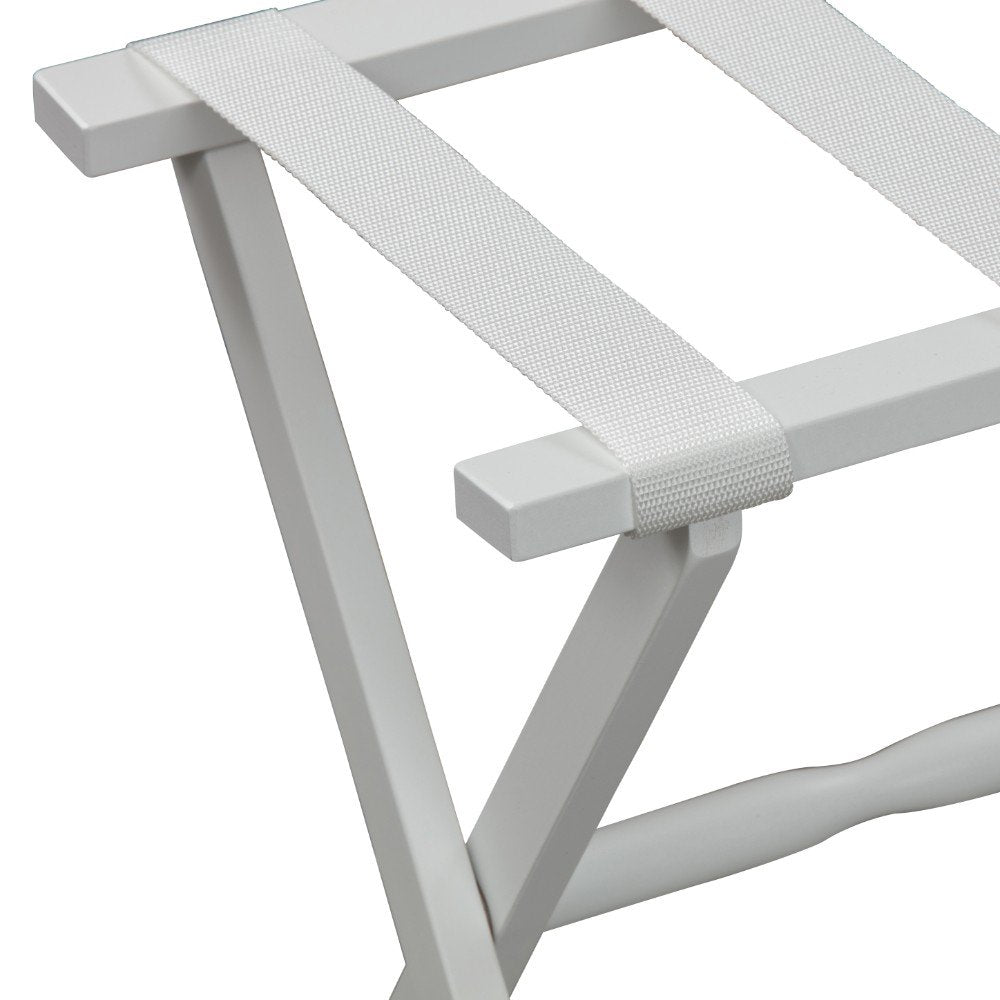 Hotel White Finish Wood Folding Luggage Rack With White Straps — view 2