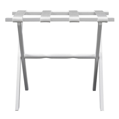 Hotel White Finish Wood Folding Luggage Rack With White Straps HomeRoots