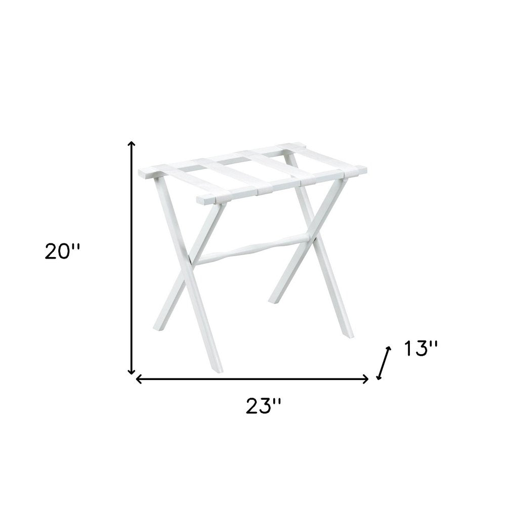 Hotel White Finish Wood Folding Luggage Rack With White Straps HomeRoots