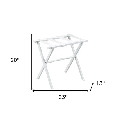 Hotel White Finish Wood Folding Luggage Rack With White Straps HomeRoots