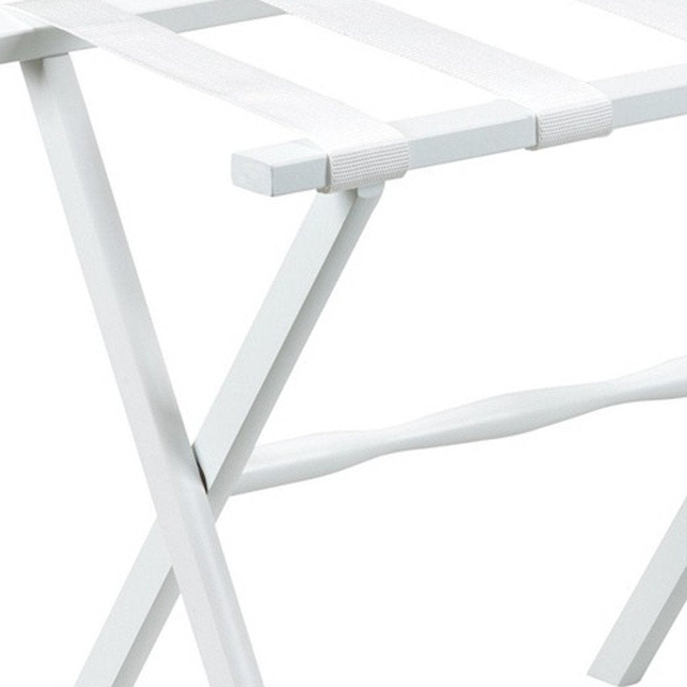 Hotel White Finish Wood Folding Luggage Rack With White Straps HomeRoots