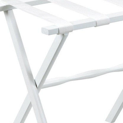 Hotel White Finish Wood Folding Luggage Rack With White Straps HomeRoots