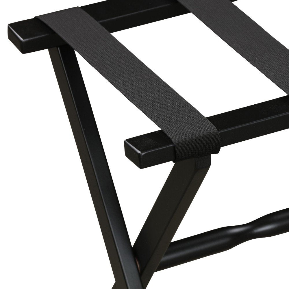 Hotel Black Finish Wood Folding Luggage Rack With Black Straps HomeRoots