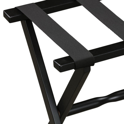 Hotel Black Finish Wood Folding Luggage Rack With Black Straps HomeRoots