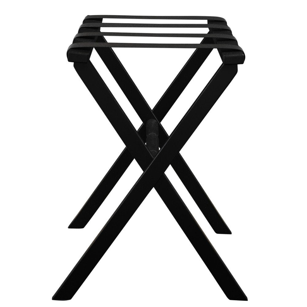 Hotel Black Finish Wood Folding Luggage Rack With Black Straps HomeRoots