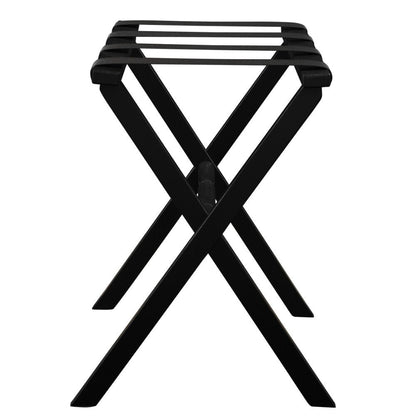 Hotel Black Finish Wood Folding Luggage Rack With Black Straps HomeRoots