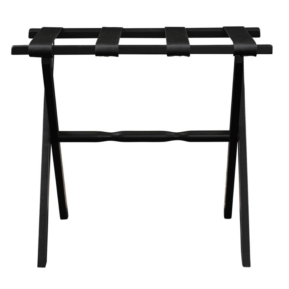 Hotel Black Finish Wood Folding Luggage Rack With Black Straps HomeRoots