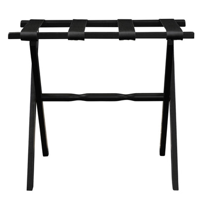 Hotel Black Finish Wood Folding Luggage Rack With Black Straps HomeRoots