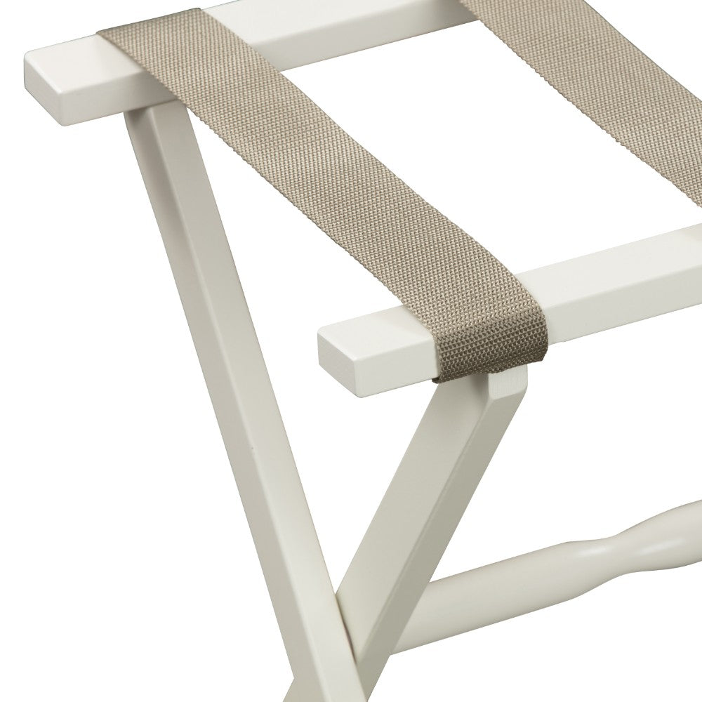 Hotel Ivory Finish Wood Folding Luggage Rack With Tan Straps