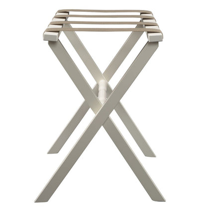 Hotel Ivory Finish Wood Folding Luggage Rack With Tan Straps HomeRoots