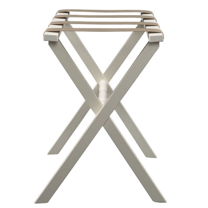 Hotel Ivory Finish Wood Folding Luggage Rack With Tan Straps