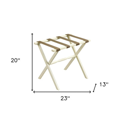 Hotel Ivory Finish Wood Folding Luggage Rack With Tan Straps