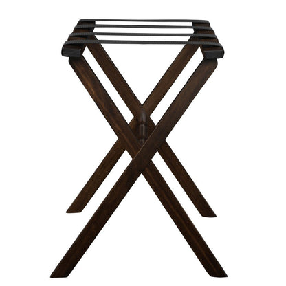 Hotel Dark Walnut Finish Wood Folding Luggage Rack With Black Straps HomeRoots