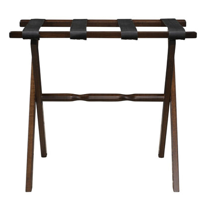 Hotel Dark Walnut Finish Wood Folding Luggage Rack With Black Straps HomeRoots