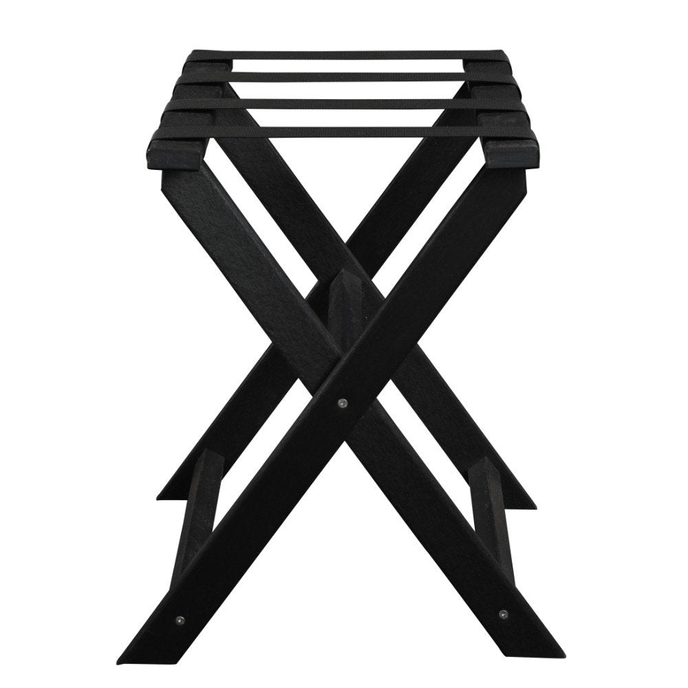 Earth Friendly Black Folding Luggage Rack With Black Straps HomeRoots
